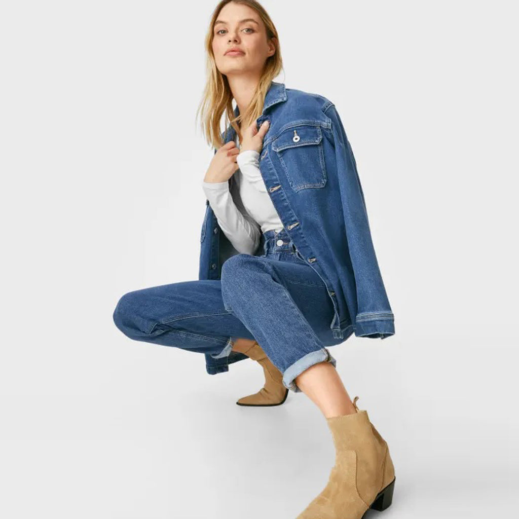 CA paper bag/mom fit high rise mid blue jeans