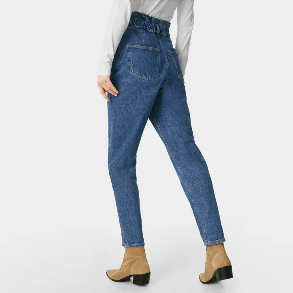 CA paper bag/mom fit high rise mid blue jeans