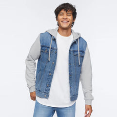 pepco mid blue drawstring hood denim jacket for men