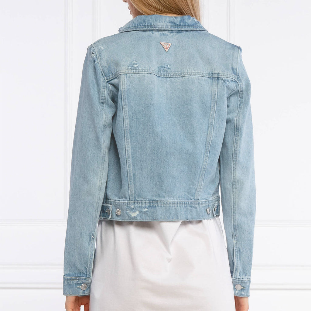 ges sky blue non stretchable ripped denim jacket