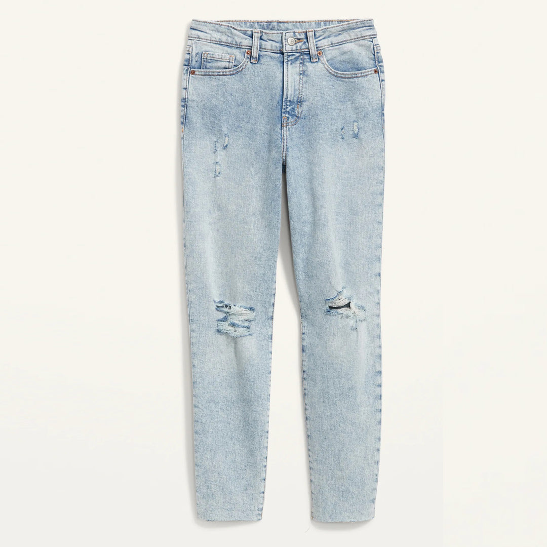 old nvy high rise slim fit stretchable ripped jeans