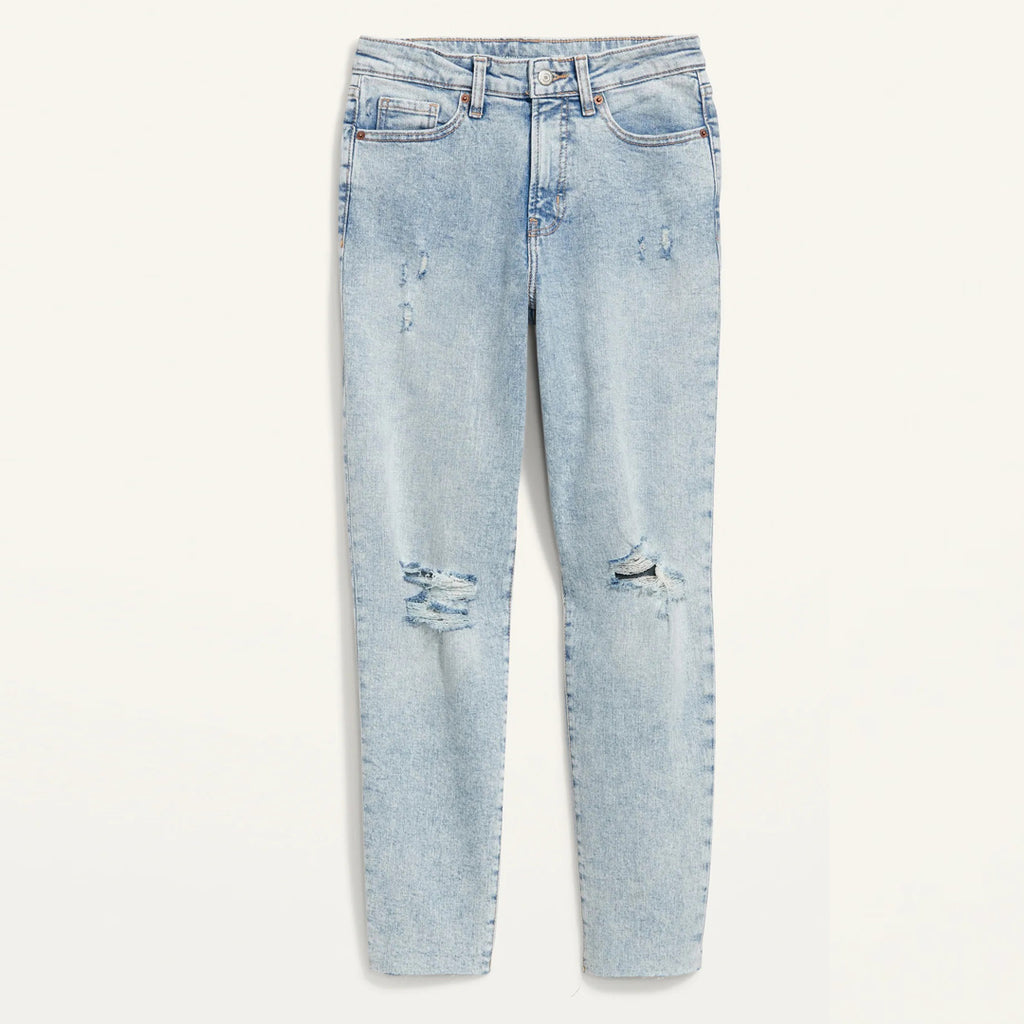 old nvy high rise slim fit stretchable ripped jeans