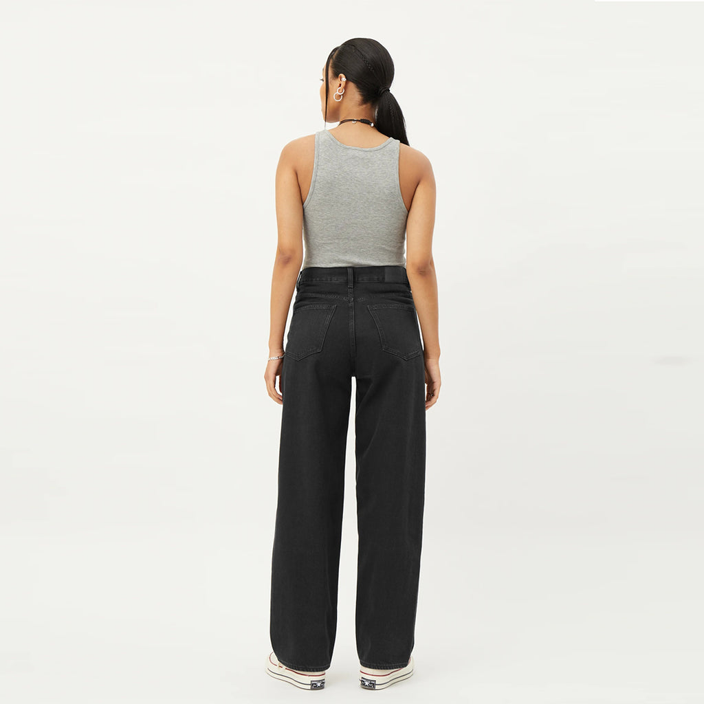 wekday high rise baggy straight leg faded black women jeans