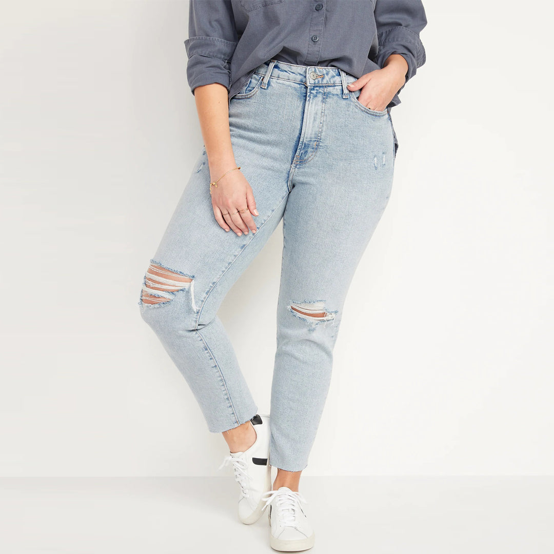 old nvy high rise slim fit stretchable ripped jeans