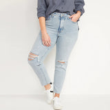 old nvy high rise slim fit stretchable ripped jeans