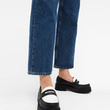 monki high rise extra straight leg medium blue jeans for women