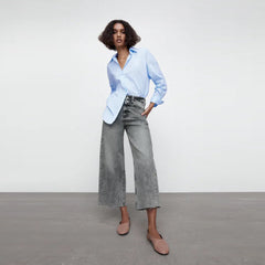 Zr wide leg/culotte crop bottom grey women jeans