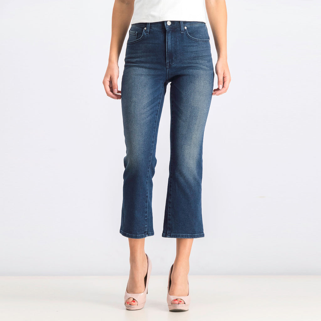 wiliam rst mid rise stretchable dark blue flare jeans