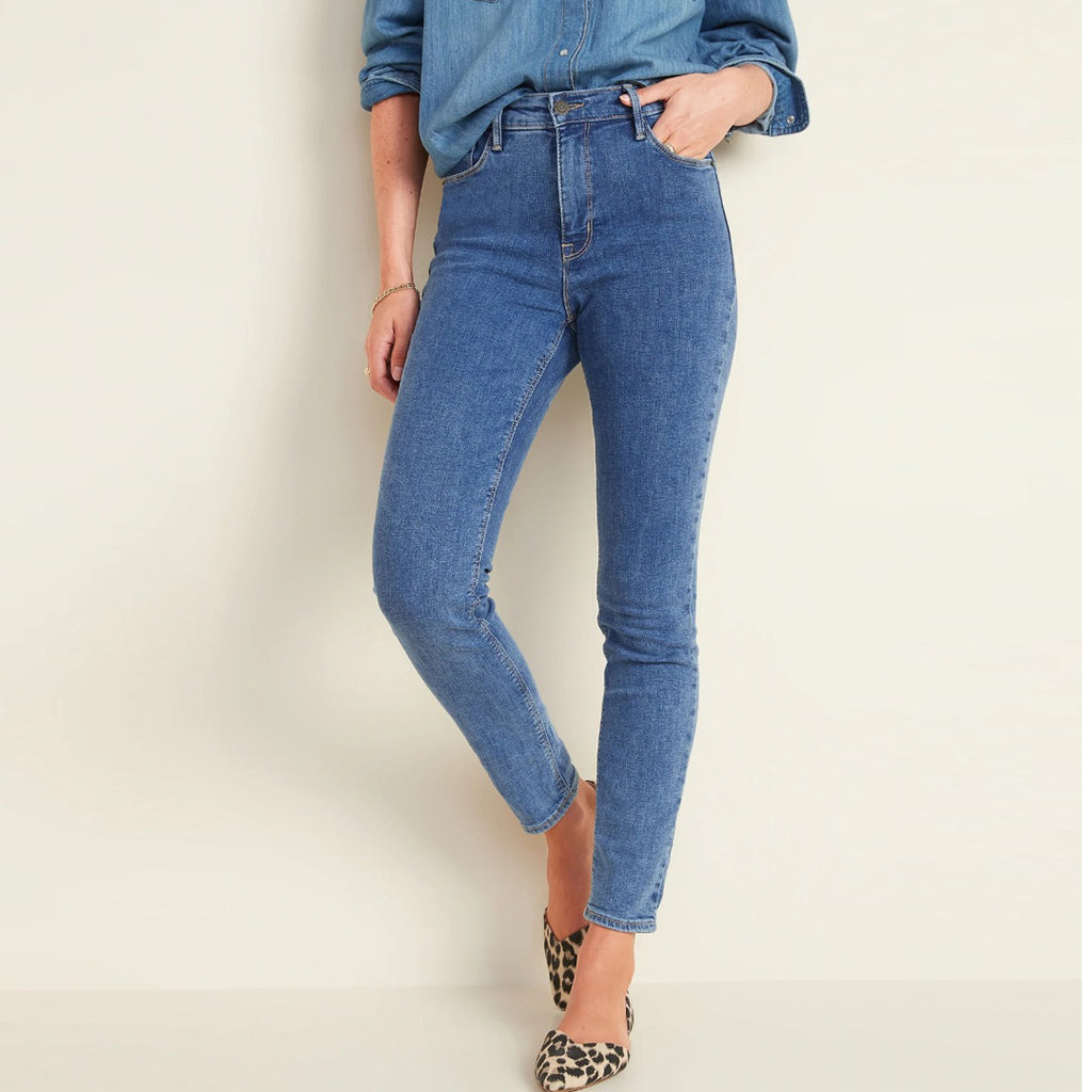 old nvy  rockstar solid blue high rise stretchable women jeans