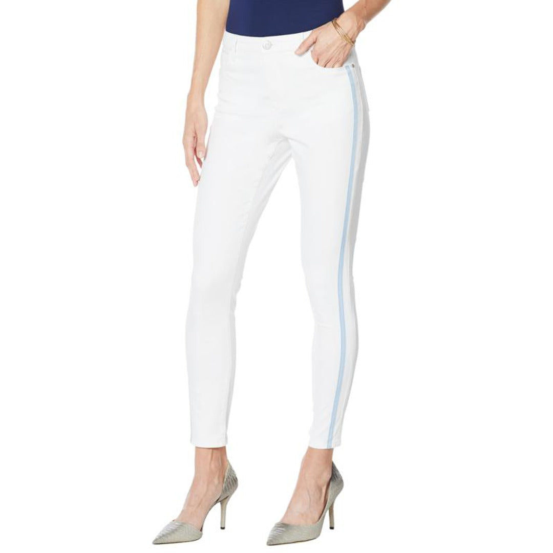 skiny girl high rise stretchable white side stripe jeans