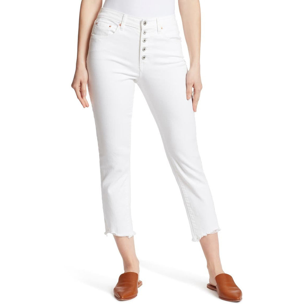 ela mos high rise stretchable slim straight white crop bottom jeans