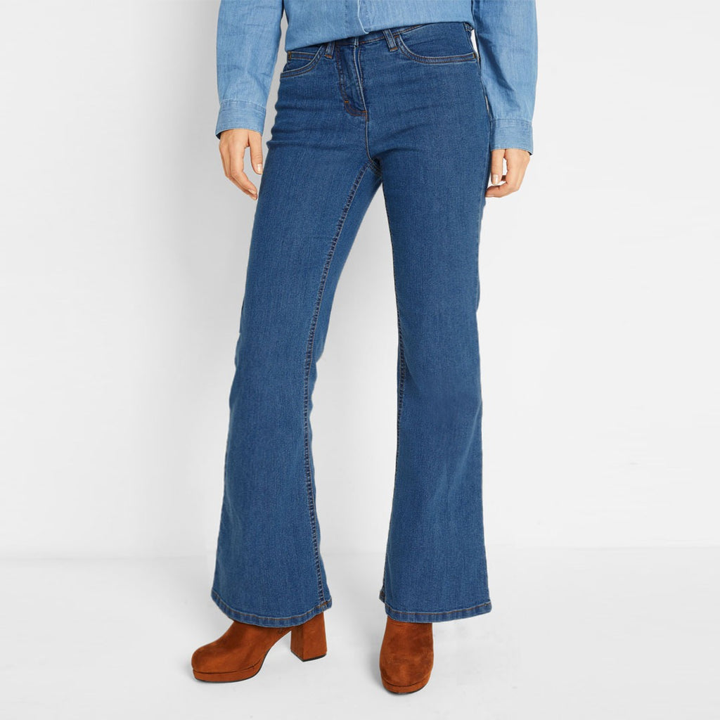 john banr stretchable bootcut texture blue ladies jeans