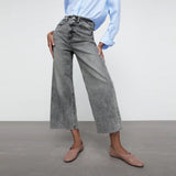 Zr wide leg/culotte crop bottom grey women jeans