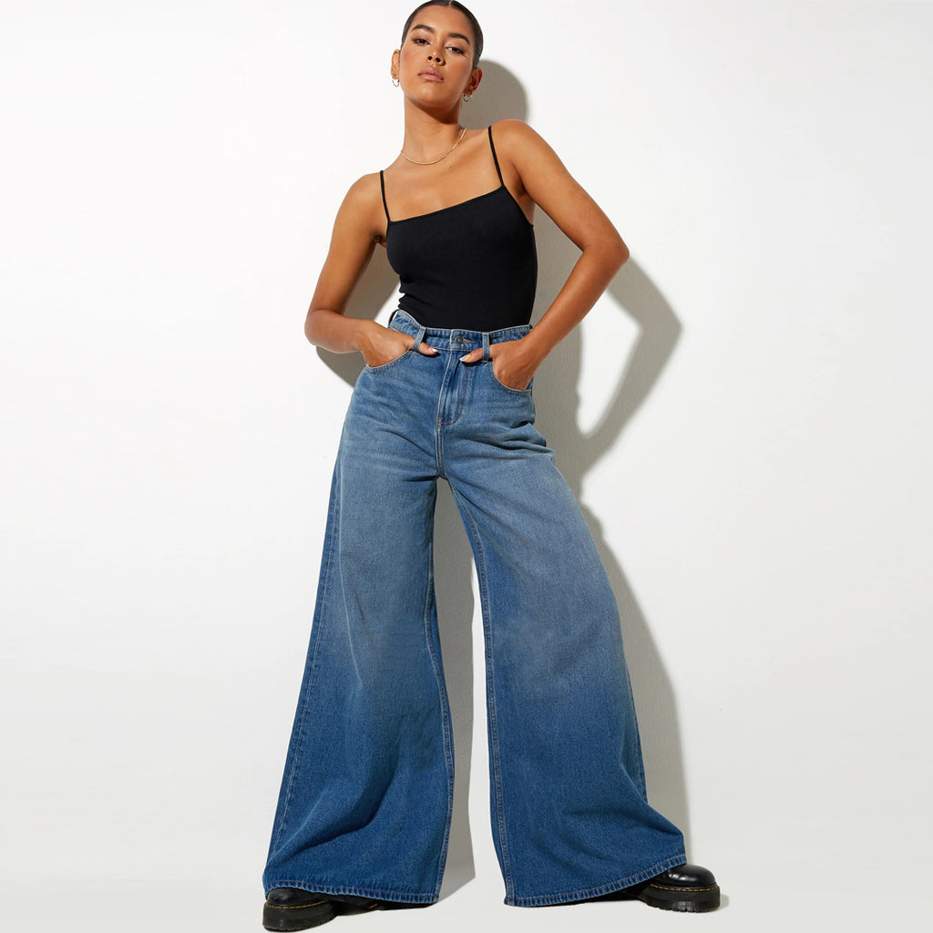splsh super wide leg high rise mid blue jeans for women
