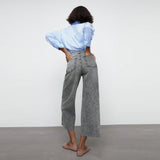 Zr wide leg/culotte crop bottom grey women jeans