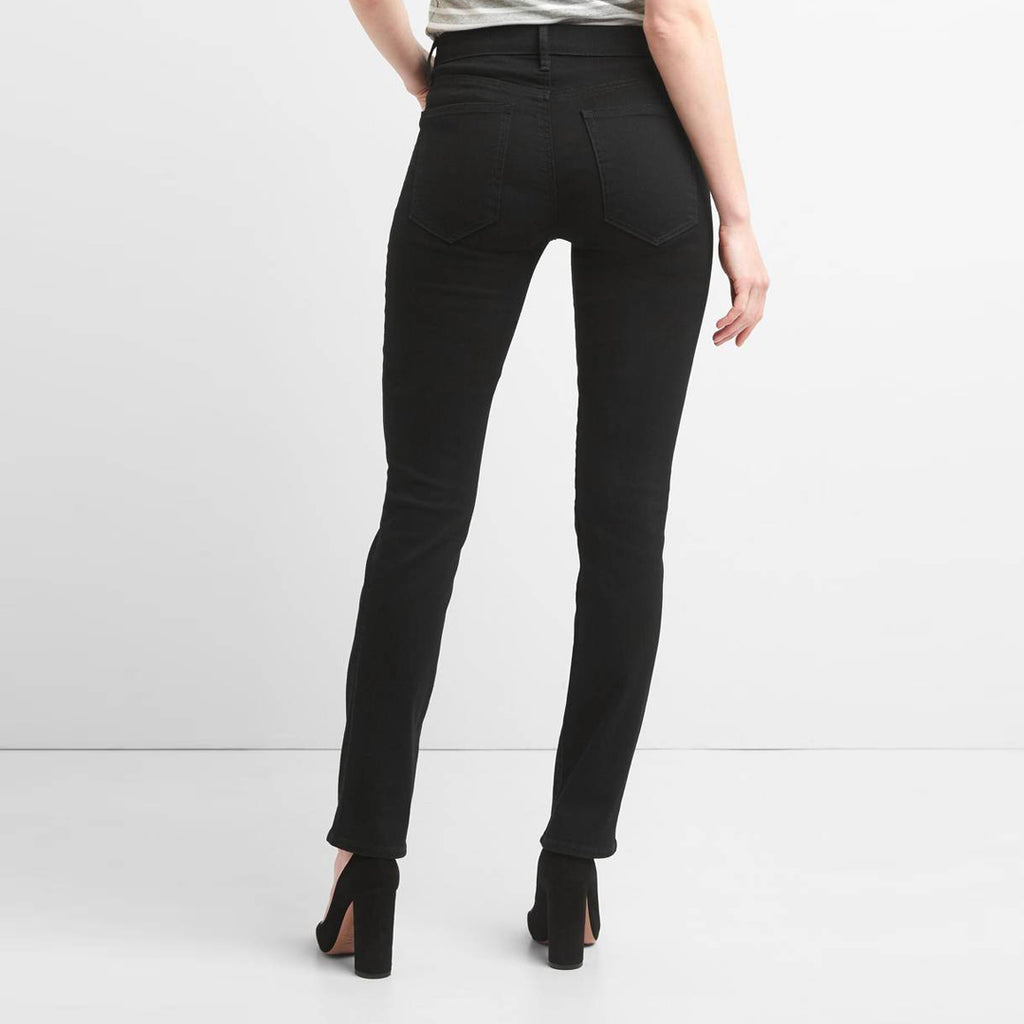 gp black stretchable mid rise classic slim straight fit women jeans