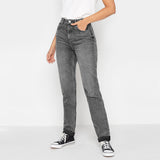 slim straight dark grey stone wash jeans for women