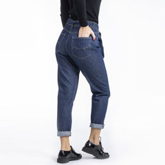 rica lwis mom fit/ paper bag high rise solid blue jeans