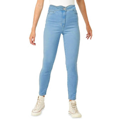 osis high rise scallop skinny fit sky blue jeans