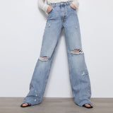 Nxt high rise extra straight leg stone blue ripped jeans for women
