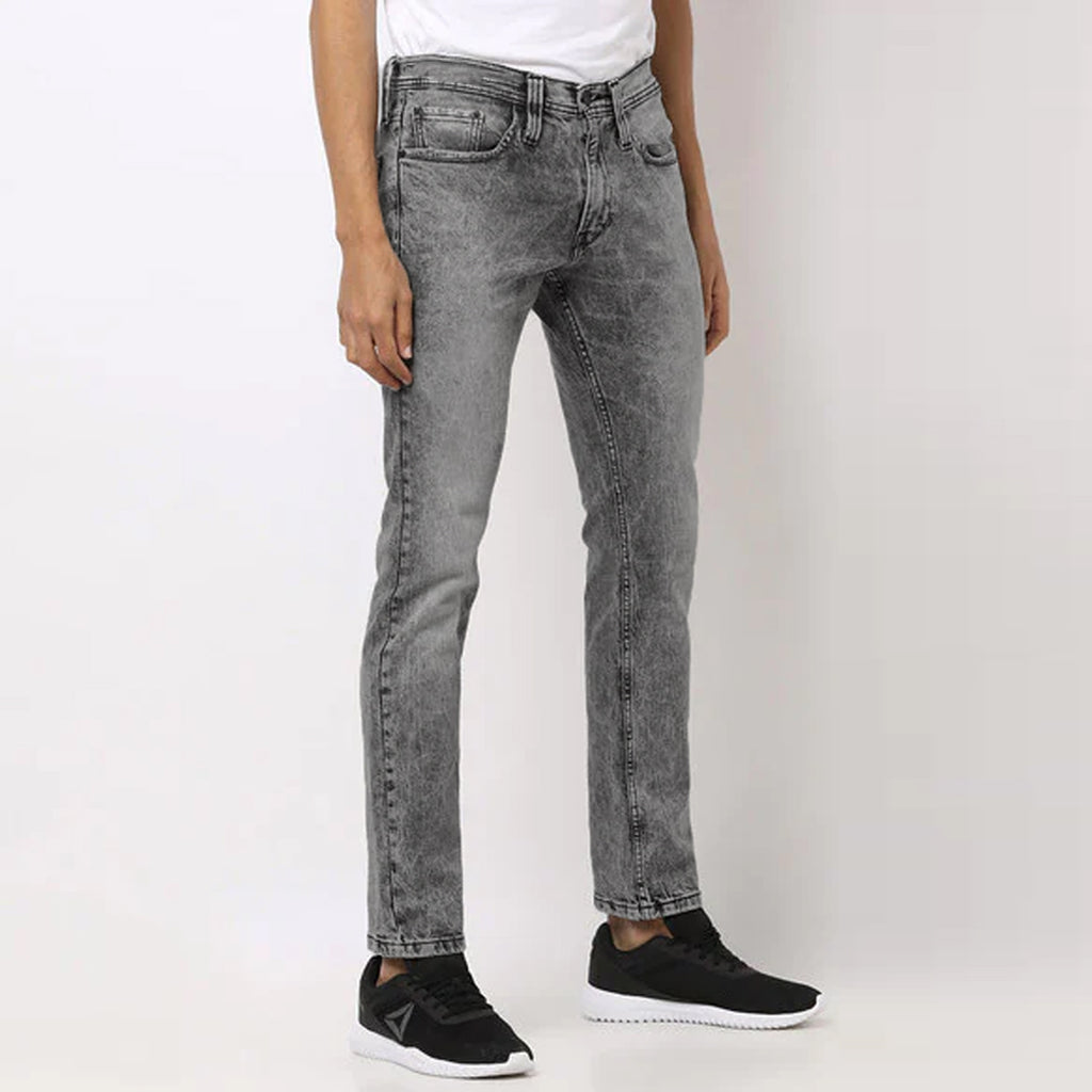 men's slim straight dark grey stone wash jeans