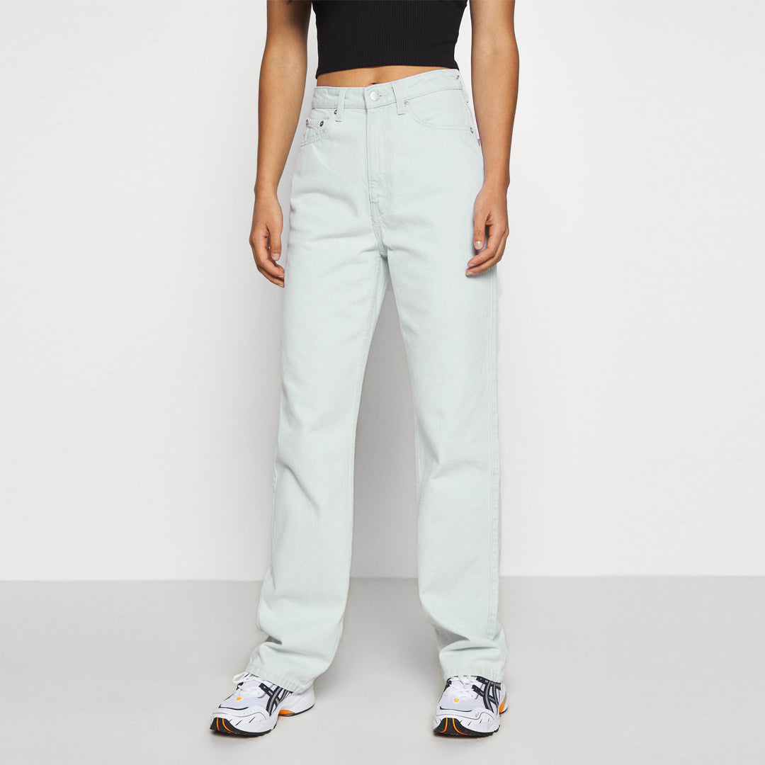 wekday high rise extra straight leg light blue acid wash jeans