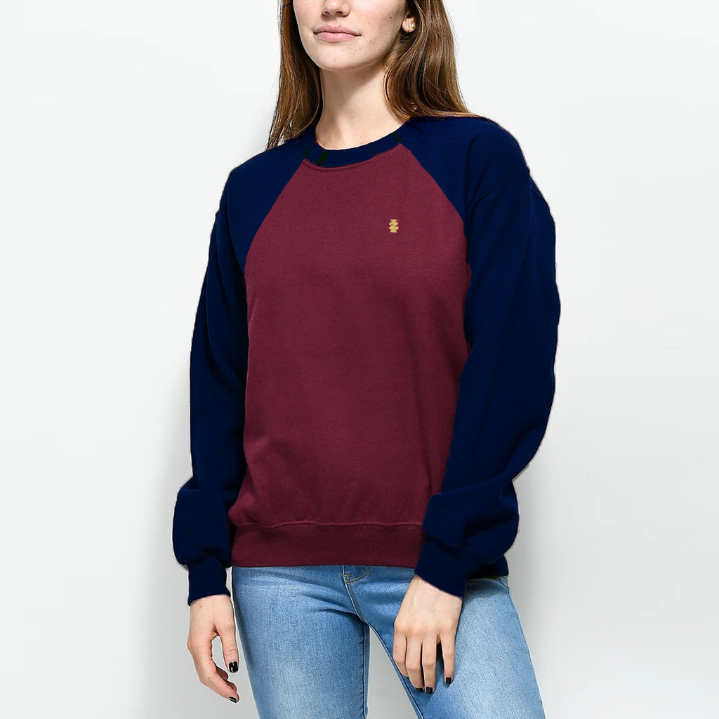 izd Burgundy & Navy Blue long sleeve fleece crewneck sweatshirt for women