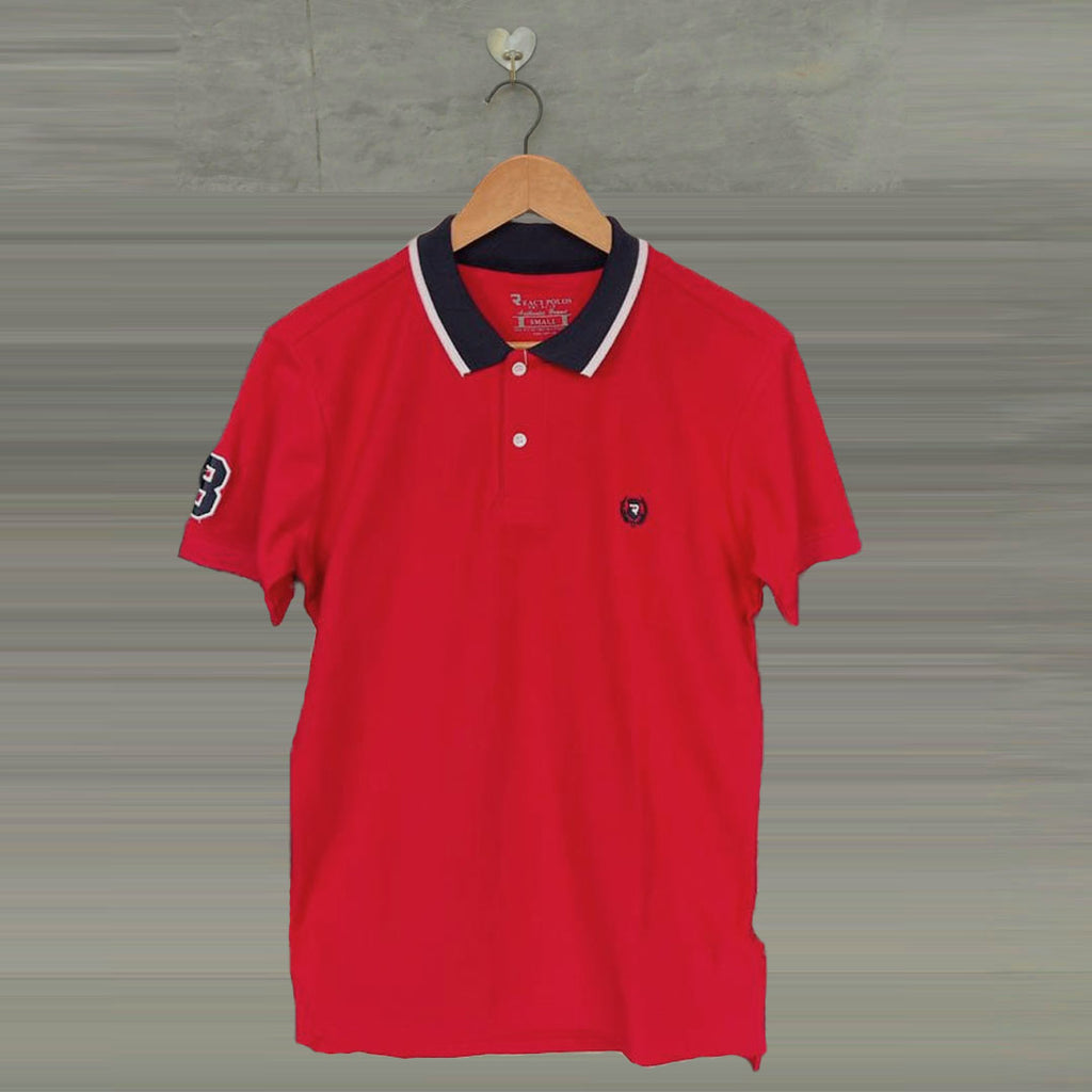 rect slim fit red plain polo shirt for men