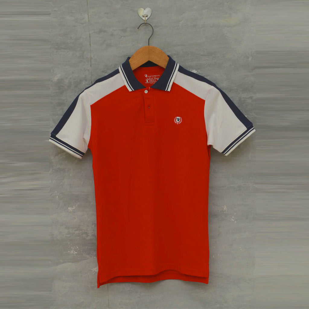 rect slim fit red with white shoulder stripe polo shirt for men
